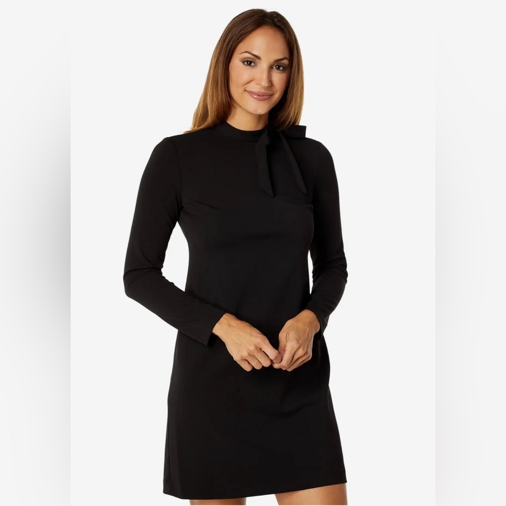 Calvin Klein Long Sleeve with Neck Bow Dress, Black, Size 10